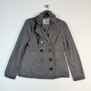 Vintage Y2K Wet Seal Large Gray Hooded‎ Pea Coat Jacket Surfer Skater Urban